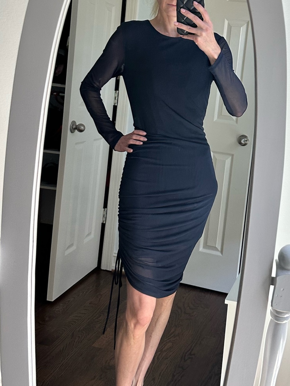 INC International Concepts Navy Blue Long-Sleeve Ruched Midi Dress XS